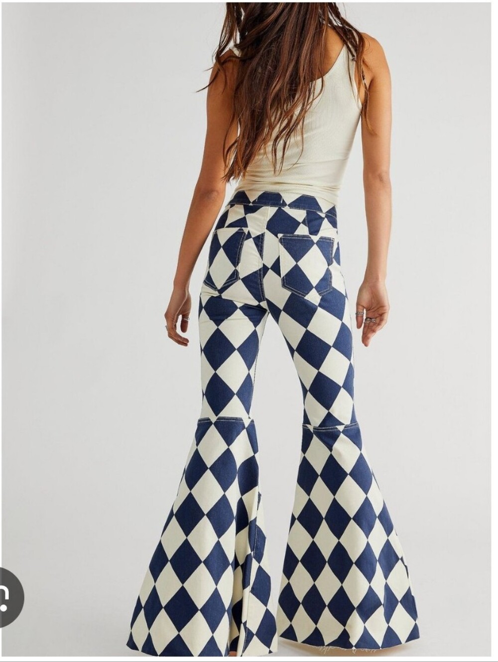 DISO!! Free People Blue and Cream Diamond Print Harlequin Float On Flare!